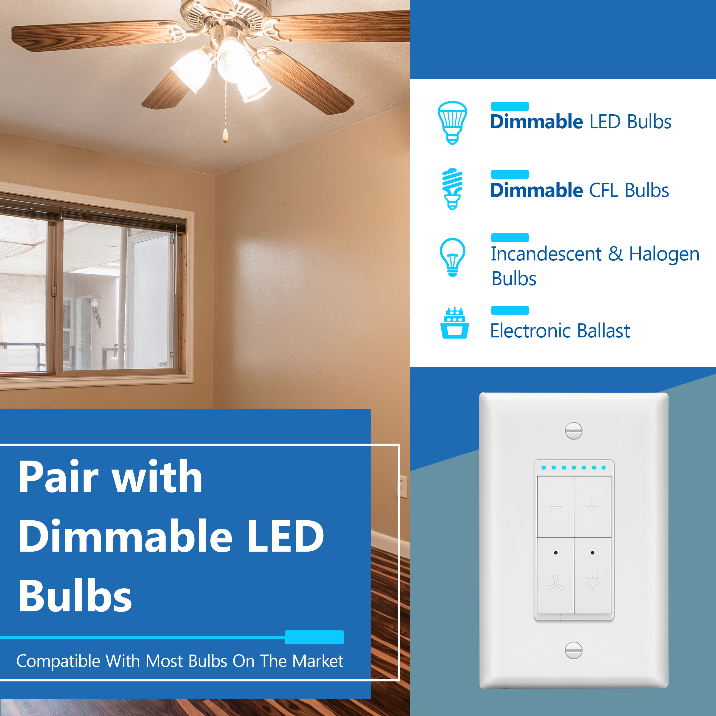 LIDER Combination Dimmer and 4 Speed Fan Control Switch Wi Fi